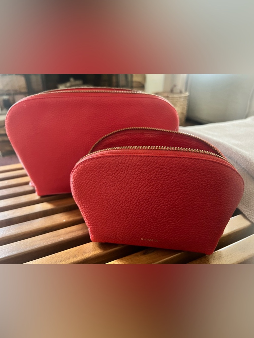 Cuyana Travel Case set in red leather